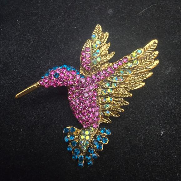 Rhinestone Butterfly Brooch Pink Multicolor Spring Jewelry - Picture 1 of 6